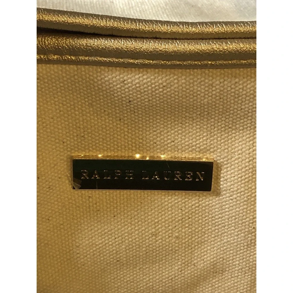 Ralph Lauren - Canvas -Tote - Overnight Bag - Purse - Metallic Gold Trim - Lined